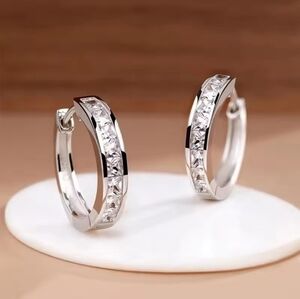 NEW STERLING SILVER EARRINGS WITH PAVE CZ HOOP HUGGIES